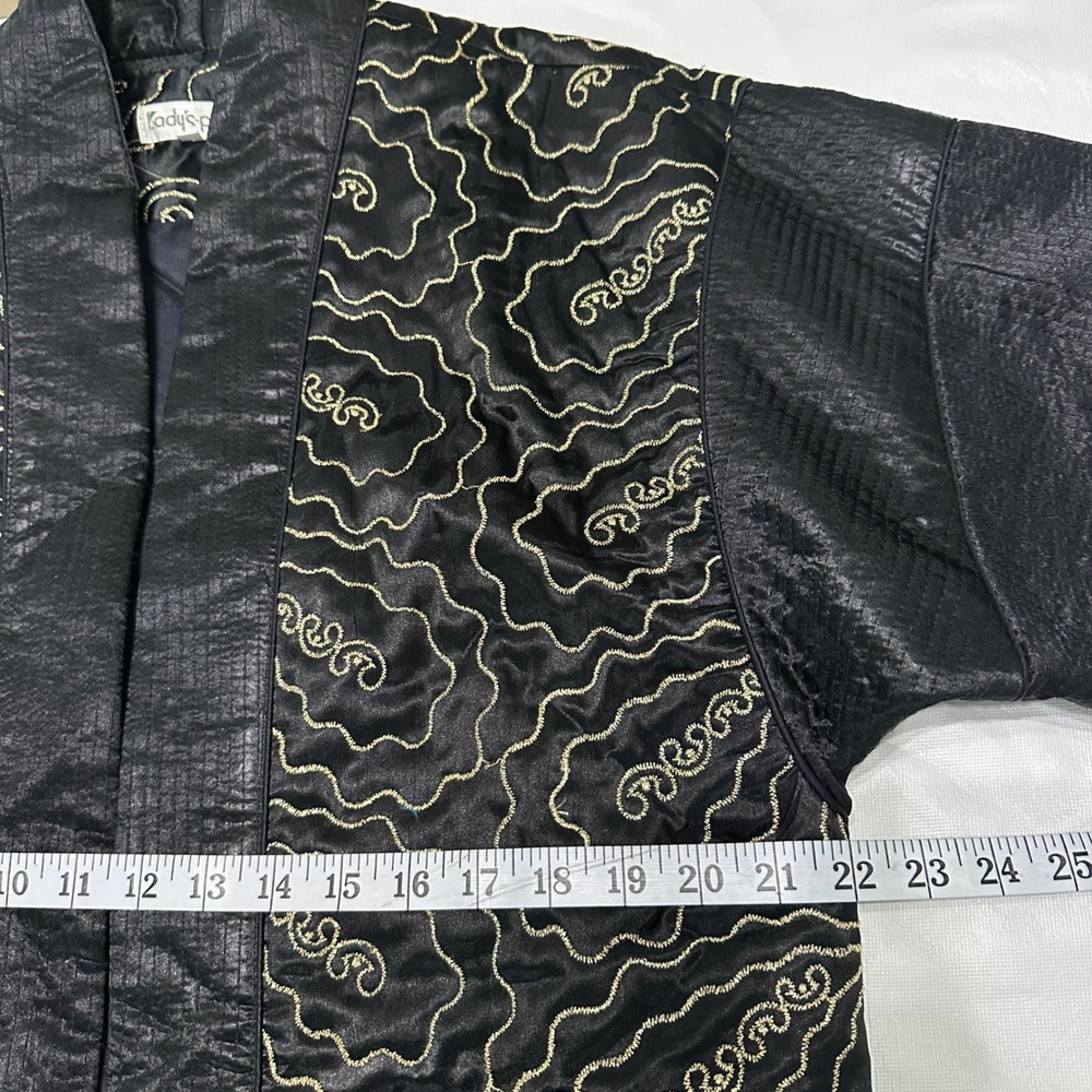 VTG Quilted Haori Jacket Padded Kimono Boho Art Metalic Gold Embroidery Womens M - Picture 9 of 13
